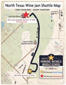 NTX Wine Jam Shuttle Map